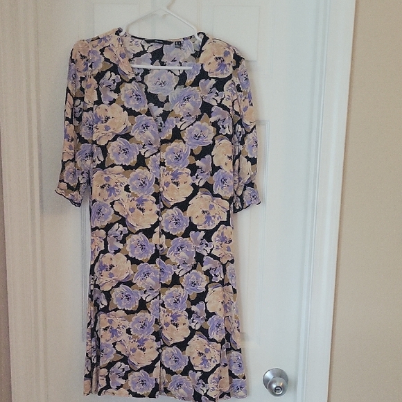Vero Moda Long Sleeve Floral Dress - Cream and Purple - Picture 1 of 3